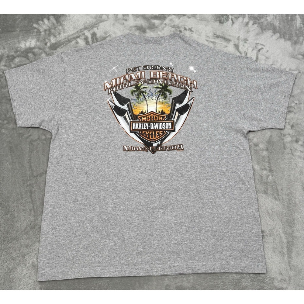 Harley Davidson T-Shirt Mens 2XL XXL Gray Tee Biker Miami Beach Florida Tropical